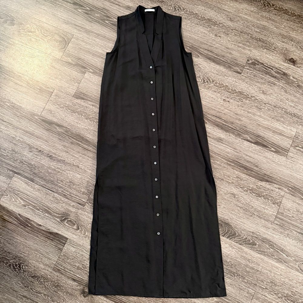 BLDWN Black Brock Maxi Dress V-neck Button-up Shirt Dress Side Slit